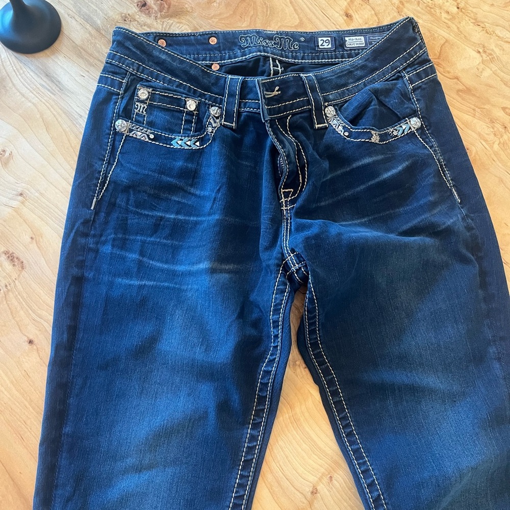Miss Me Blue Boot Cut Jeans with Contrast Stitching